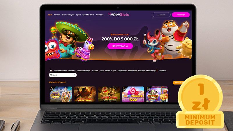 HappySlots Kasyno na ekranie laptopa