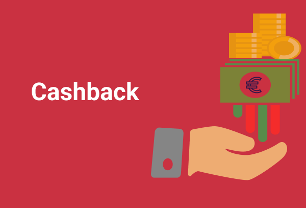 Obraz koncepcyjny Cashback z ręką odbierającą euro i monety obok tekstu 