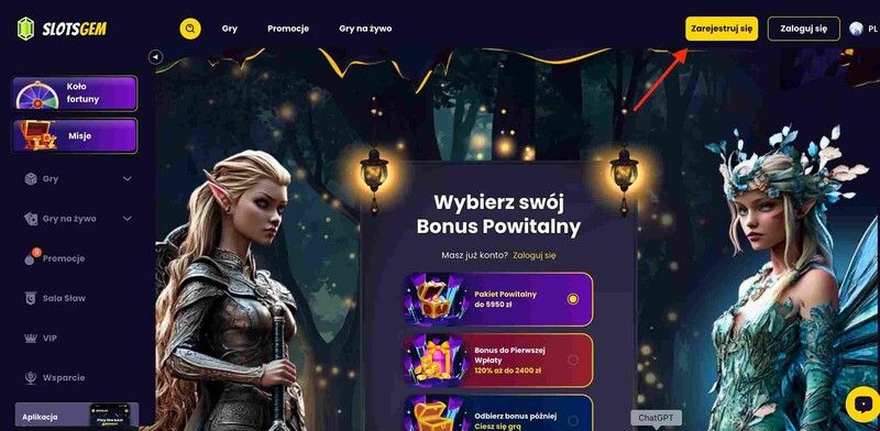 Krok drugi rejestracji w celu otrzymania bonusu