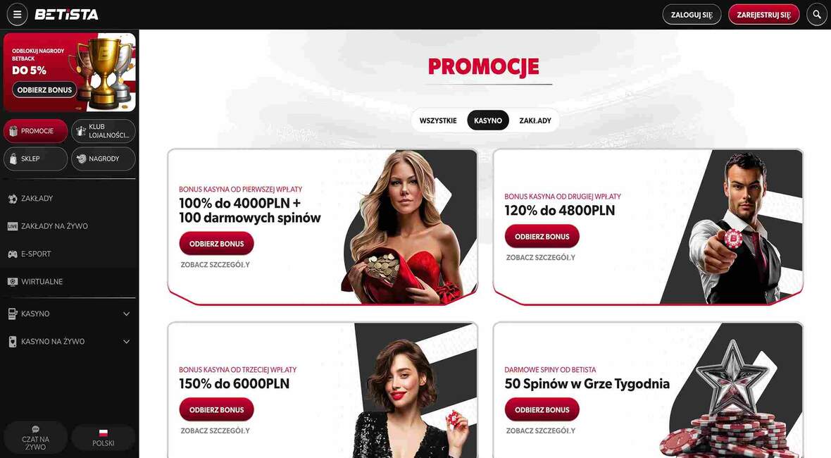 Betista kasyno bonusy