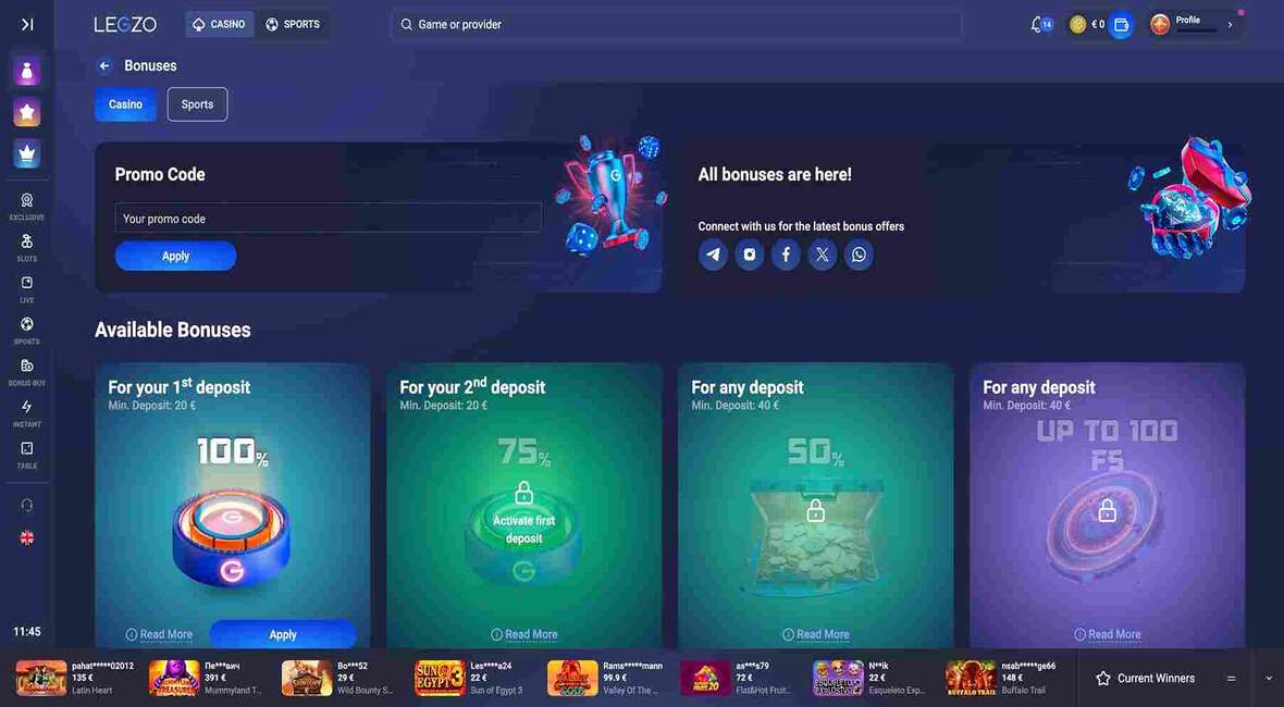 Legzo kasyno bonusy