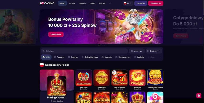 Strona gł&oacute;wna kasyna NV Casino
