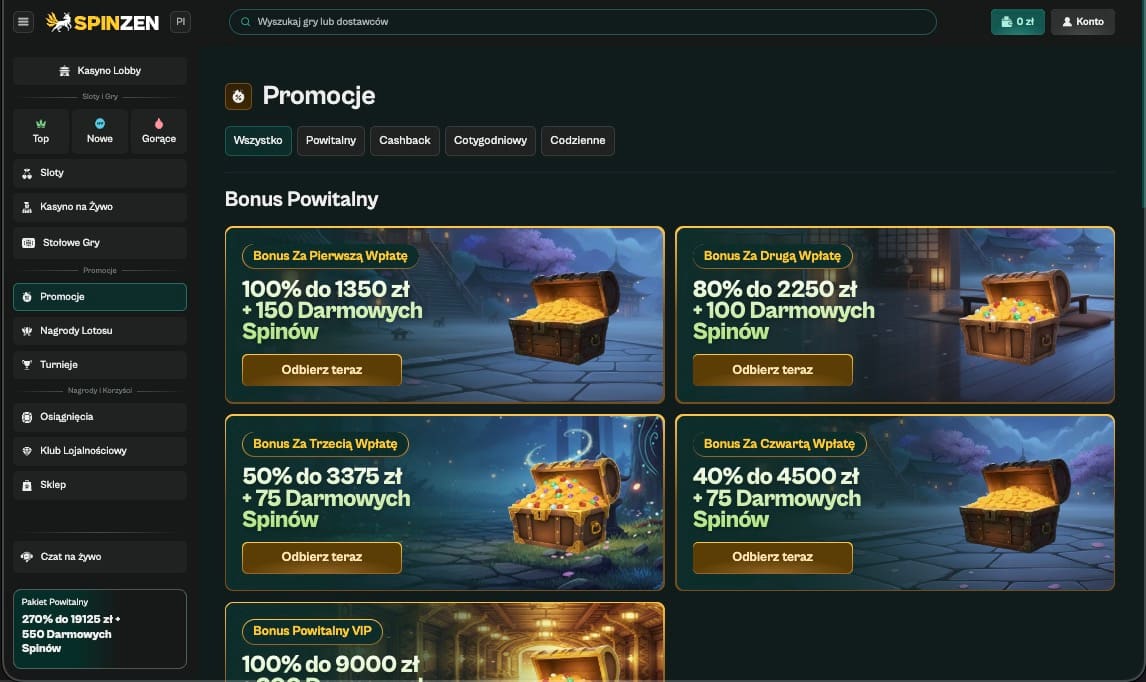 Spinzen kasyno bonusy