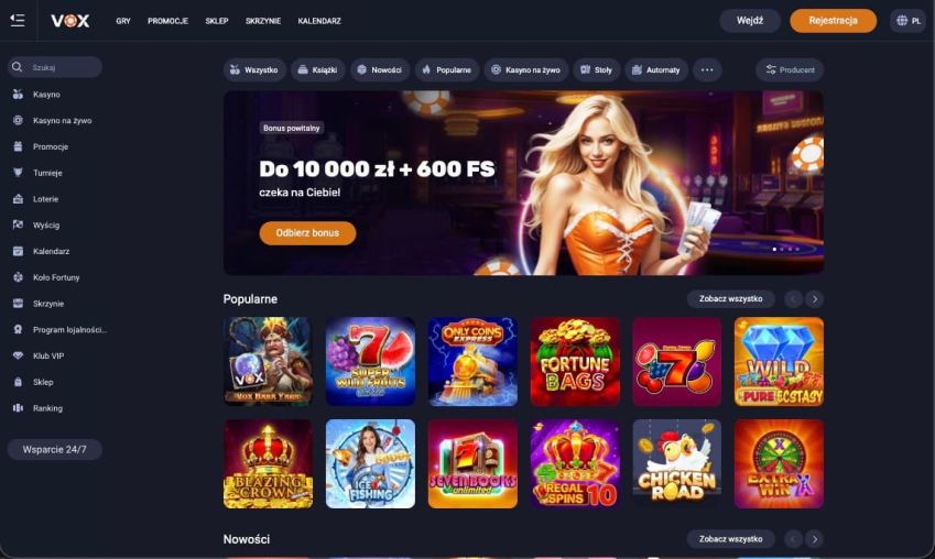 Strona gł&oacute;wna kasyna Vox Casino