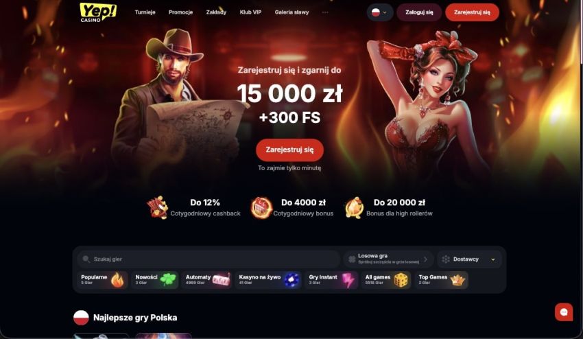 Strona gł&oacute;wna kasyna Yep Casino