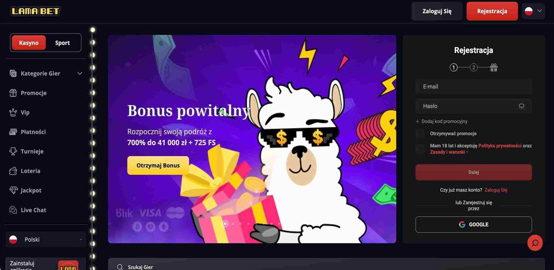 Obraz podkreślający podstawowe informacje o kasynie Lamabet