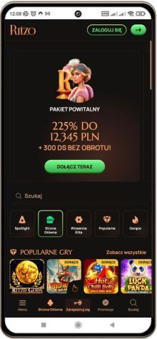 Mobilny zrzut ekranu strony głównej kasyna Ritzo