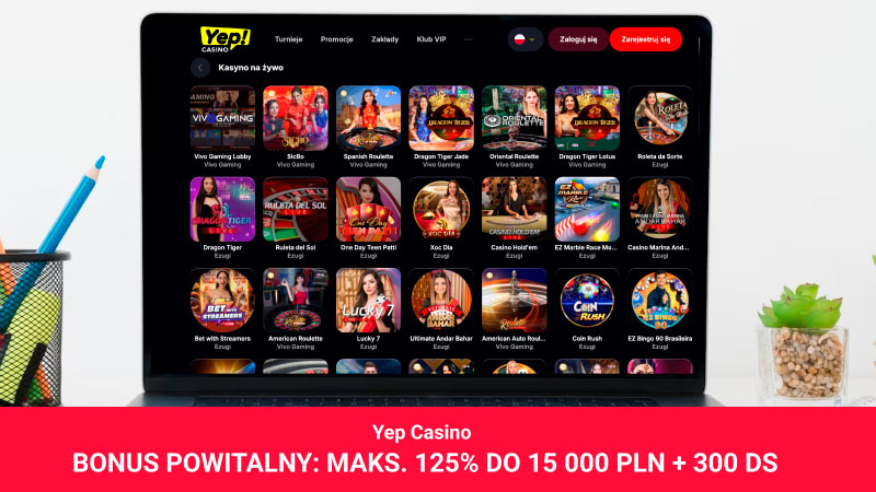 Yep Casino na ekranie laptopa
