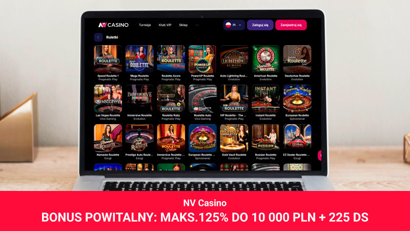 NV Casino na ekranie komputera