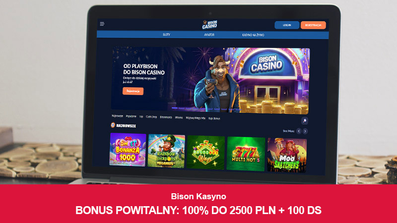 Strona główna Bison Casino na ekranie laptopa