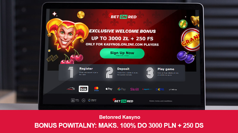 Strona główna kasyna Betonred na ekranie laptopa