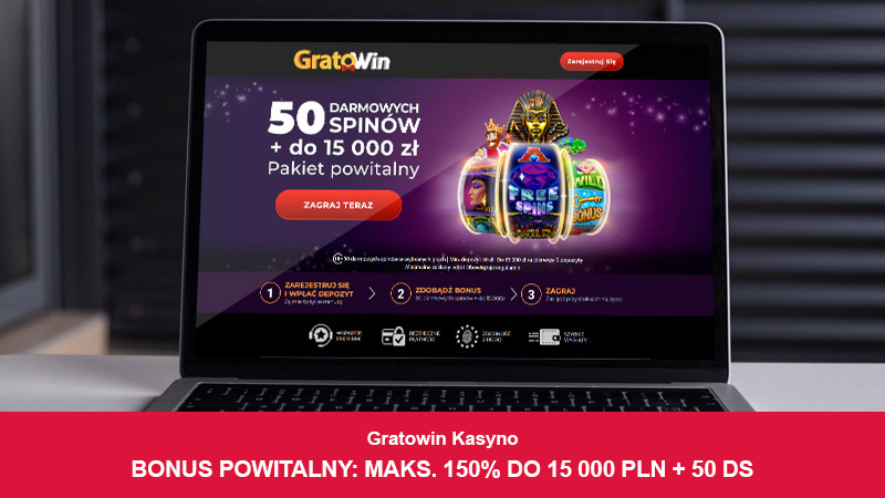 Strona główna kasyna Gratowin na ekranie laptopa