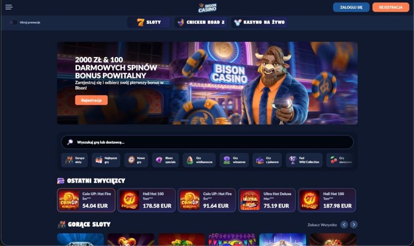 Strona gł&oacute;wna kasyna Bison Casino